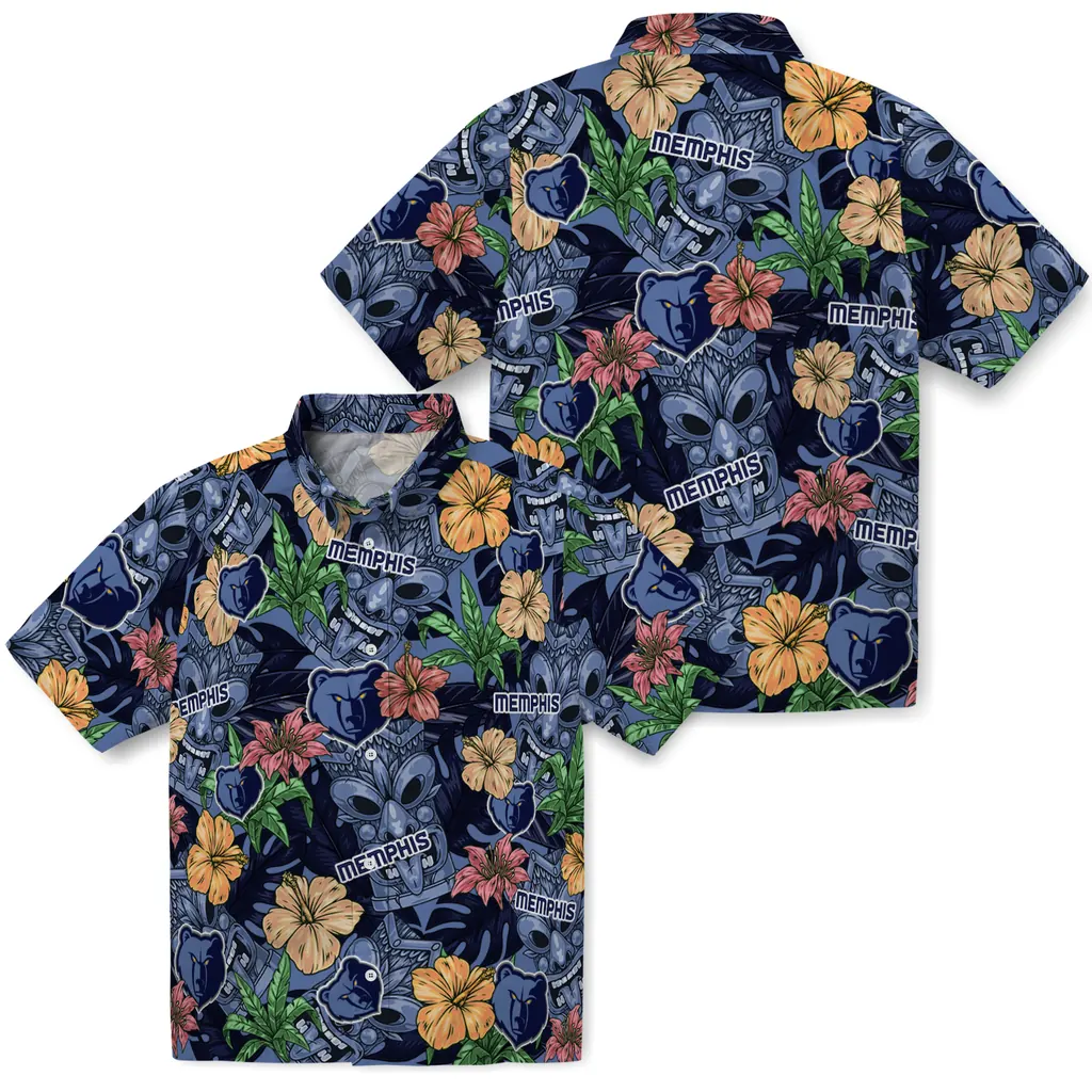 Memphis Grizzlies Hawaiian Shirt - Hibiscus Tiki Jungle memphis grizzlies tiki jungle blue hawaiian shirts high quality