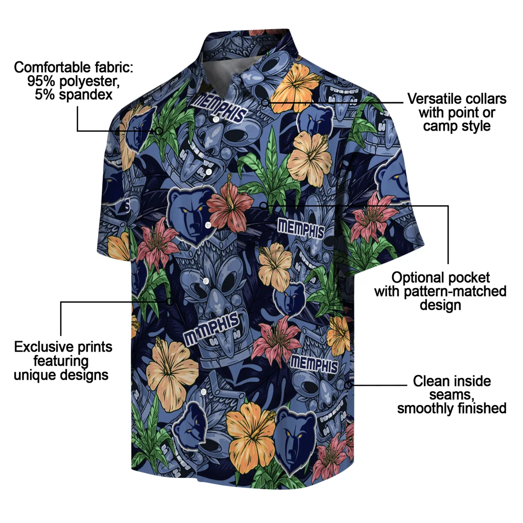 Memphis Grizzlies Hawaiian Shirt - Hibiscus Tiki Jungle memphis grizzlies tiki jungle blue hawaiian shirts new arrival