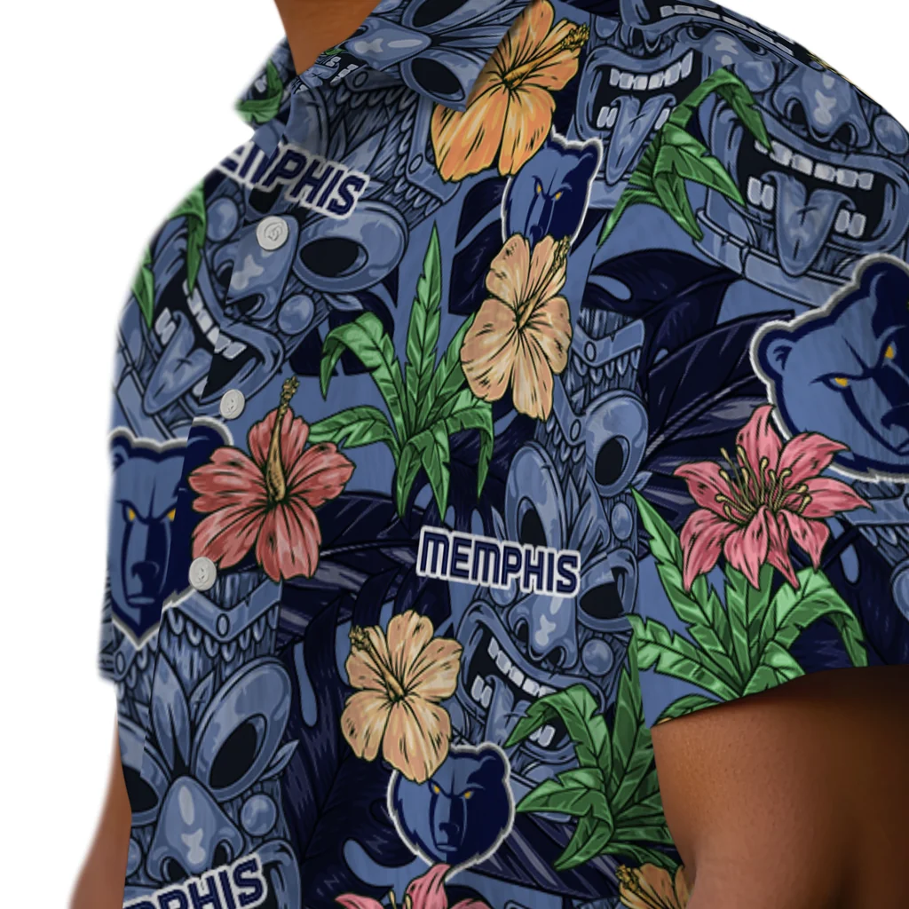 Memphis Grizzlies Hawaiian Shirt - Hibiscus Tiki Jungle memphis grizzlies tiki jungle blue hawaiian shirts trendy