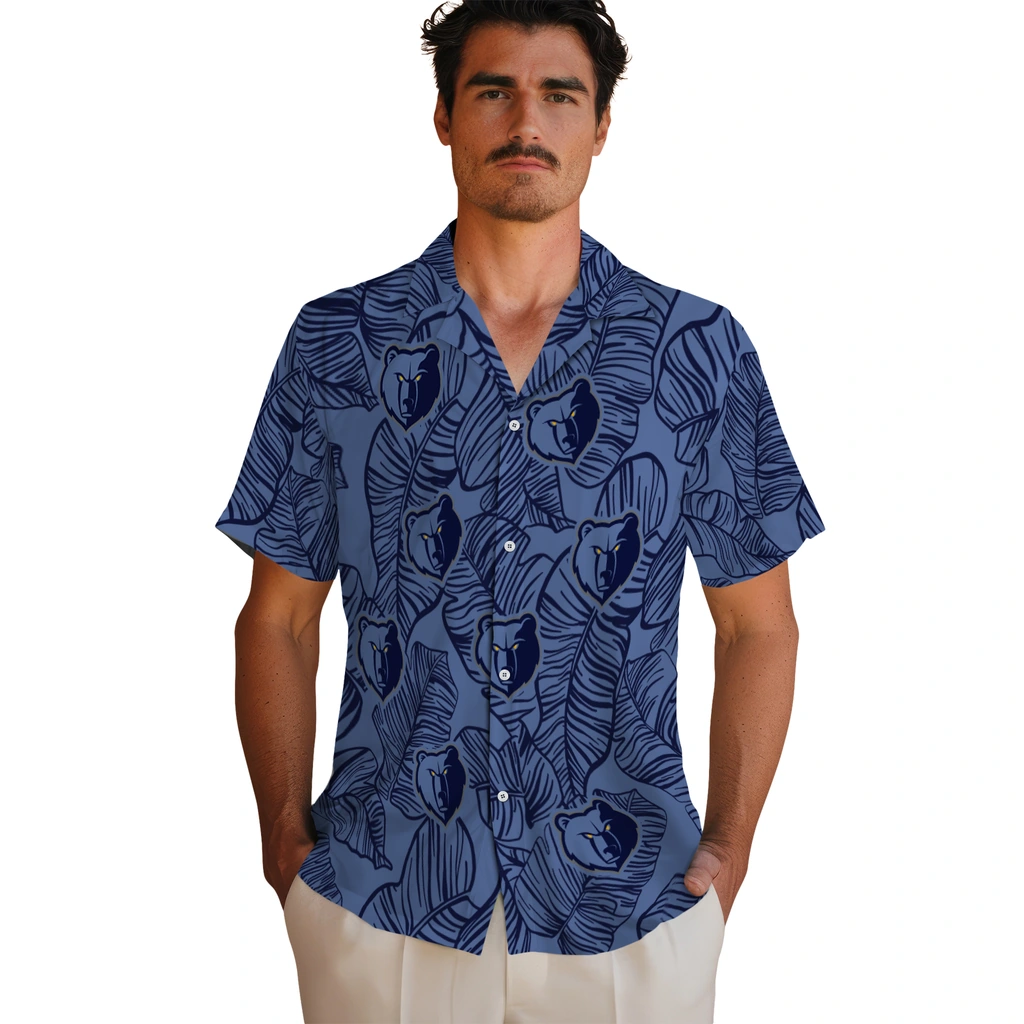 Memphis Grizzlies Hawaiian Shirt - Leaf Outline memphis grizzlies leaf outline blue hawaiian shirts fashion forward