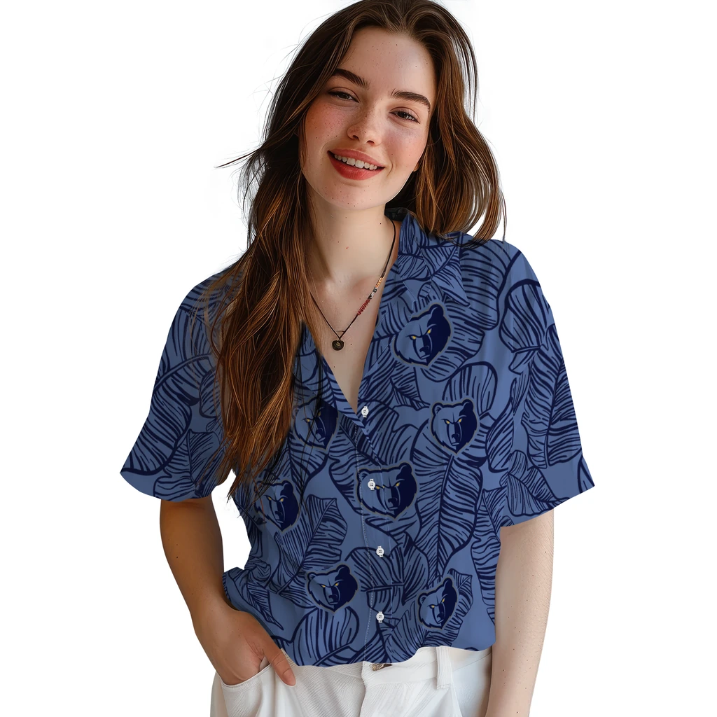 Memphis Grizzlies Hawaiian Shirt - Leaf Outline memphis grizzlies leaf outline blue hawaiian shirts latest model