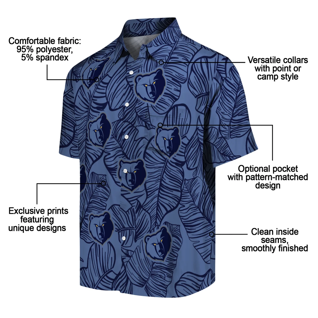 Memphis Grizzlies Hawaiian Shirt - Leaf Outline memphis grizzlies leaf outline blue hawaiian shirts new arrival