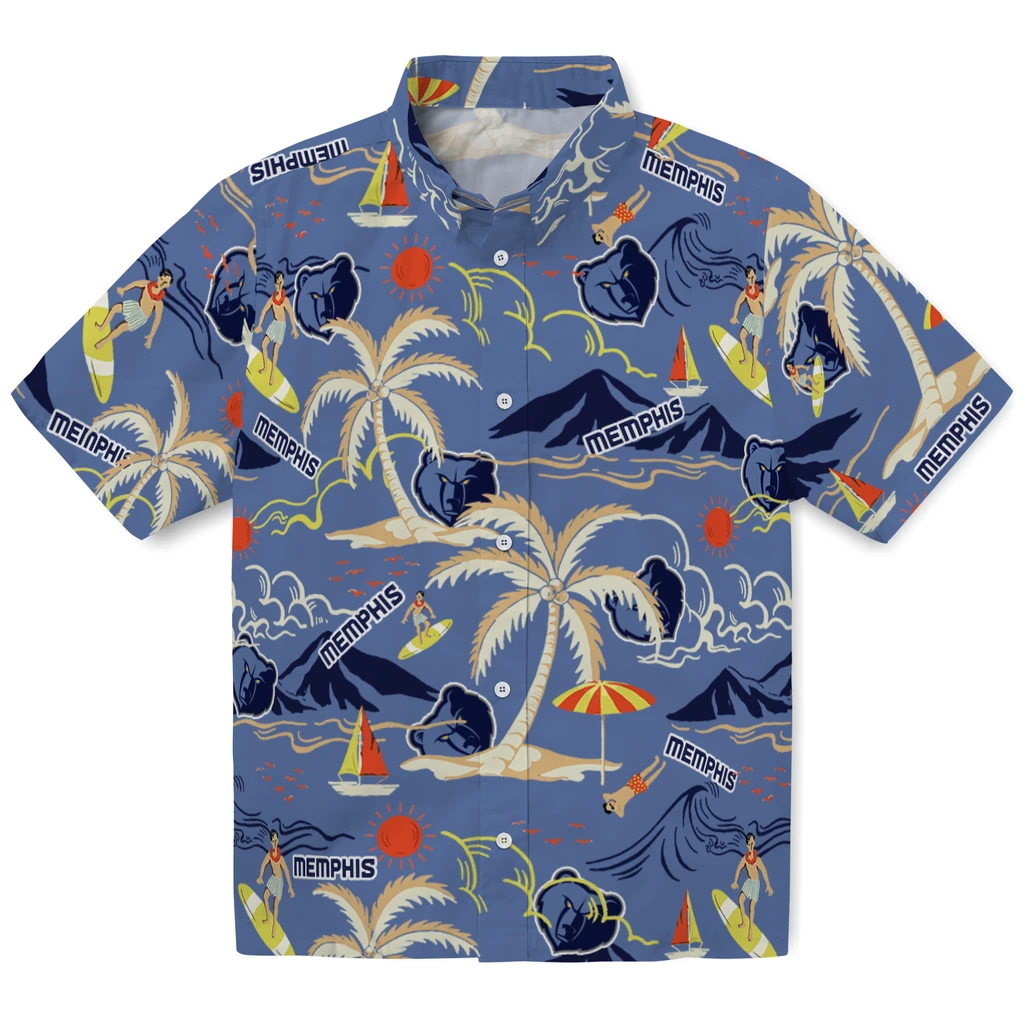 Memphis Grizzlies Hawaiian Shirt - Palm Tree Island memphis grizzlies palm tree island blue hawaiian shirts best selling