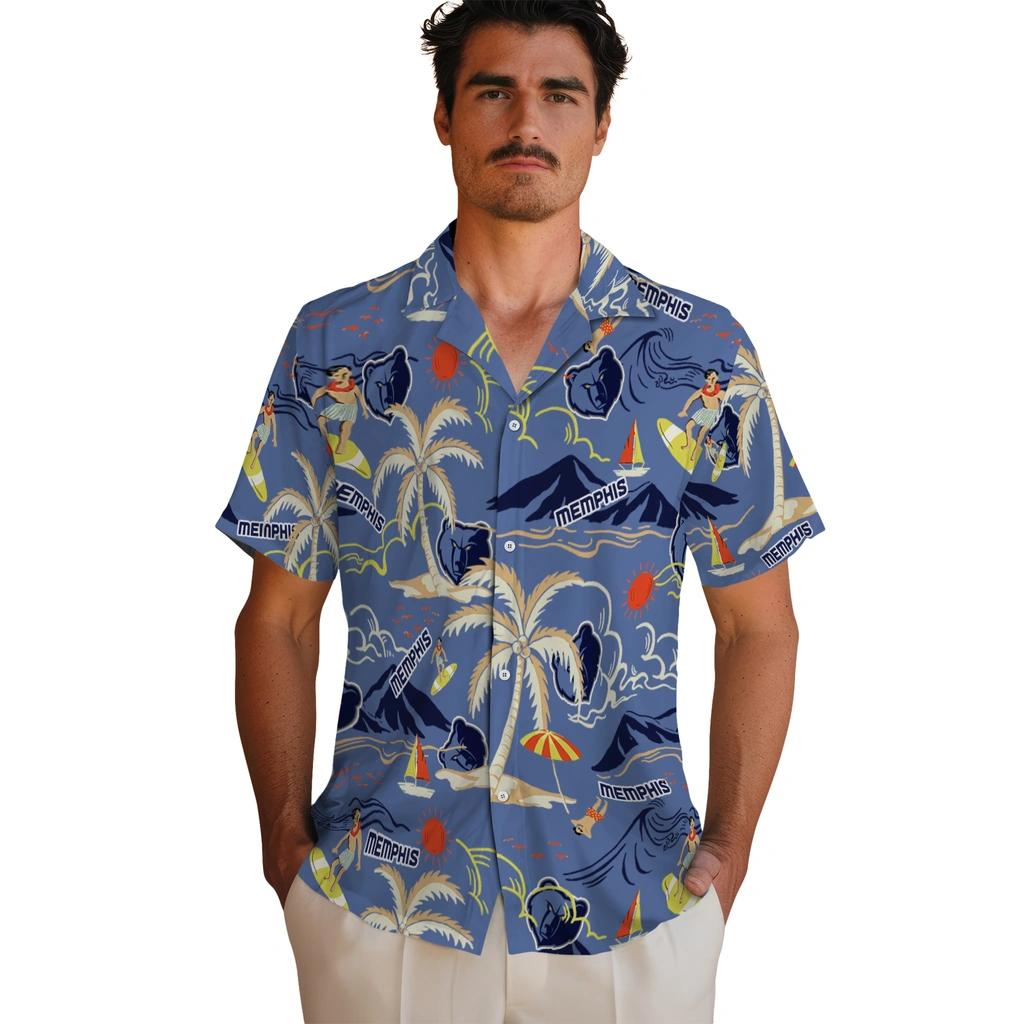 Memphis Grizzlies Hawaiian Shirt - Palm Tree Island memphis grizzlies palm tree island blue hawaiian shirts fashion forward