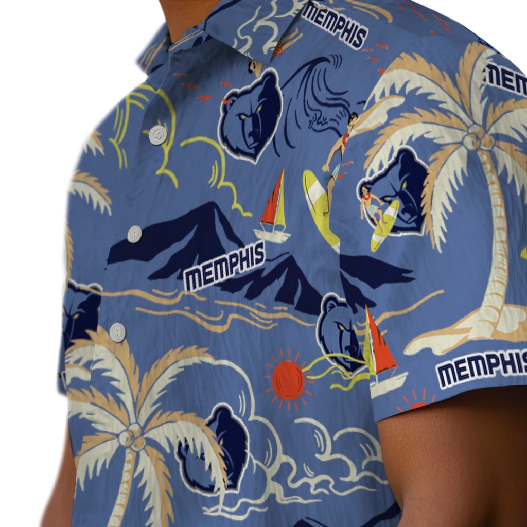 Memphis Grizzlies Hawaiian Shirt - Palm Tree Island memphis grizzlies palm tree island blue hawaiian shirts trendy