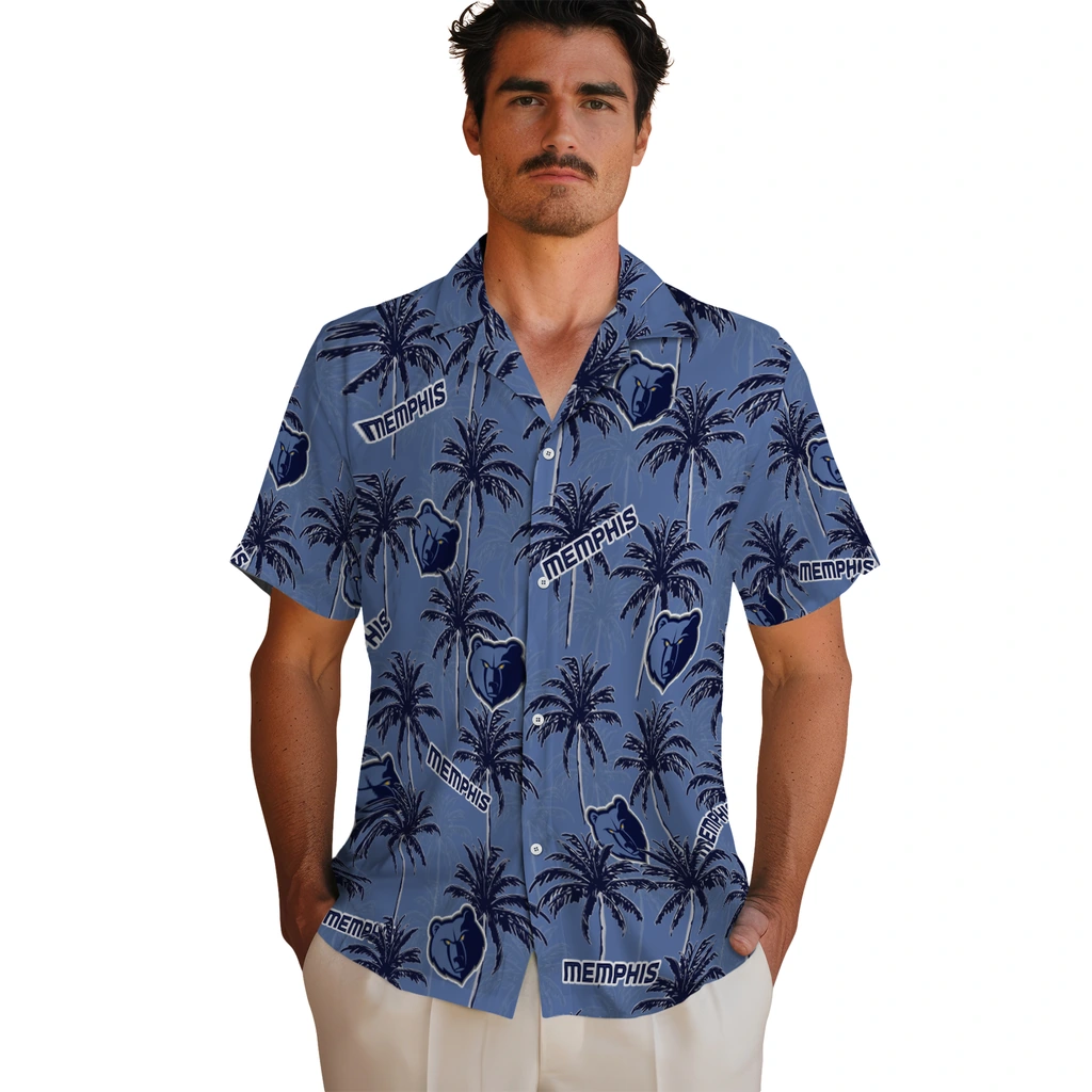 Memphis Grizzlies Hawaiian Shirt - Palm Tree Motif memphis grizzlies palm grove blue hawaiian shirts fashion forward
