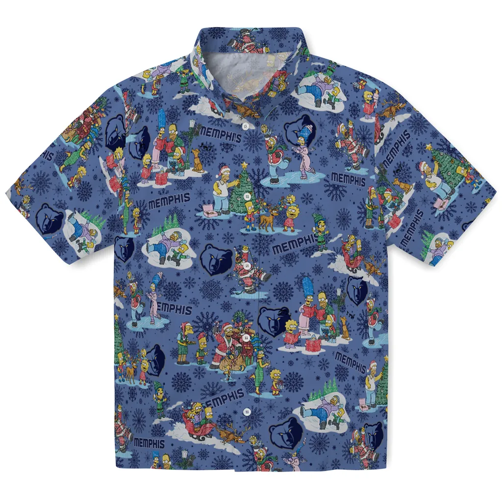 Memphis Grizzlies Hawaiian Shirt - Simpsons Christmas memphis grizzlies simpsons christmas blue hawaiian shirts best selling