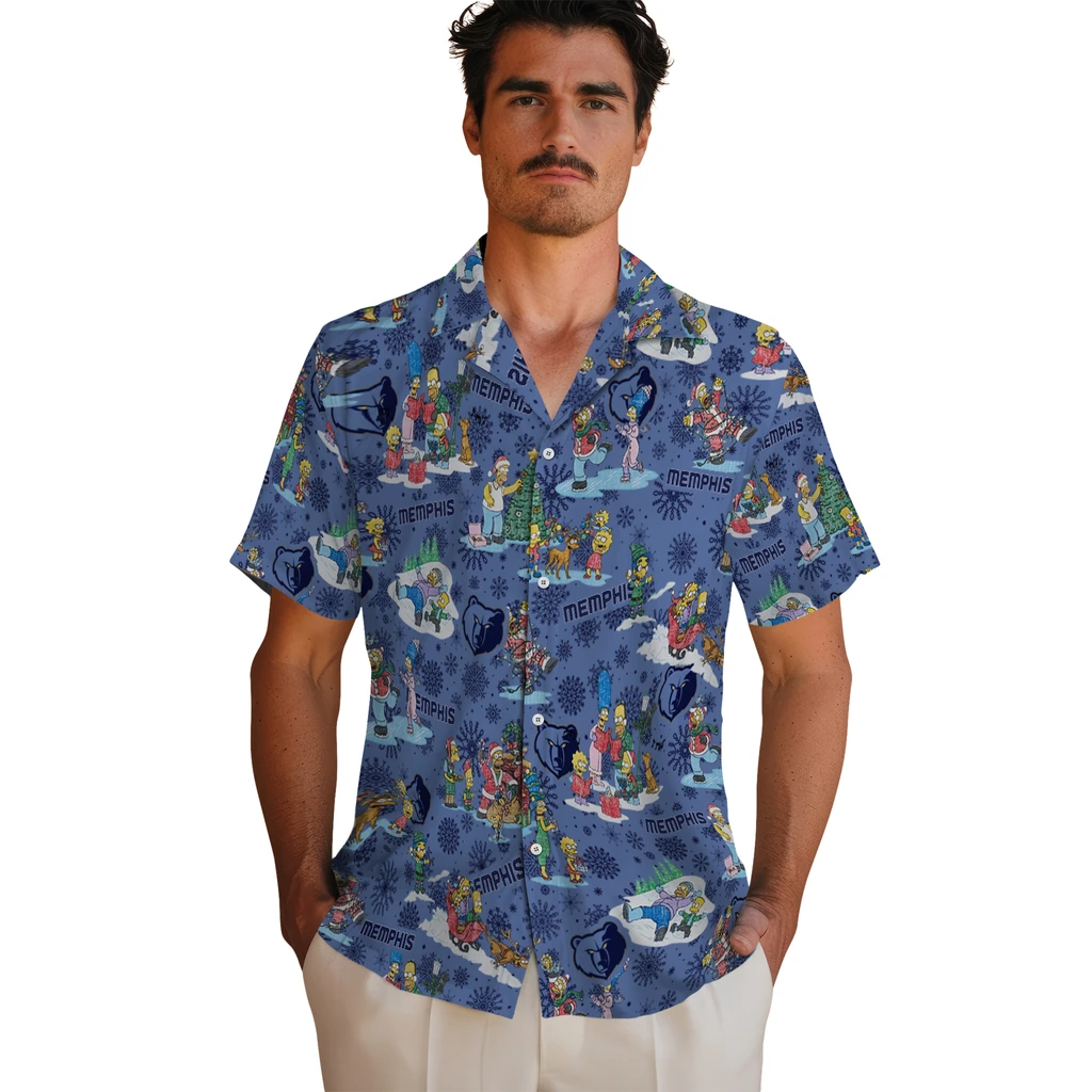 Memphis Grizzlies Hawaiian Shirt - Simpsons Christmas memphis grizzlies simpsons christmas blue hawaiian shirts fashion forward