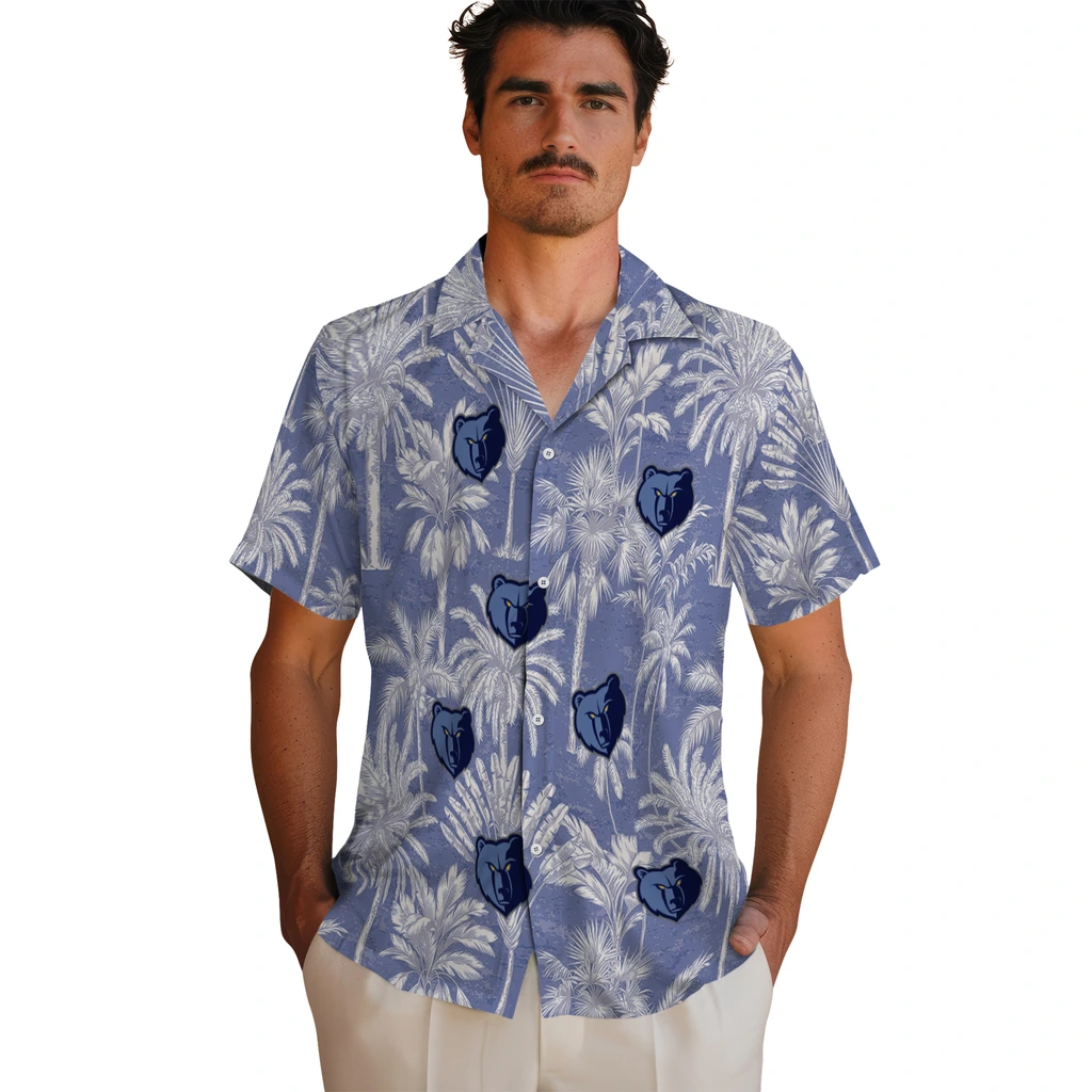 Memphis Grizzlies Hawaiian Shirt - Vintage Palm Tree memphis grizzlies palm shadows blue hawaiian shirts fashion forward