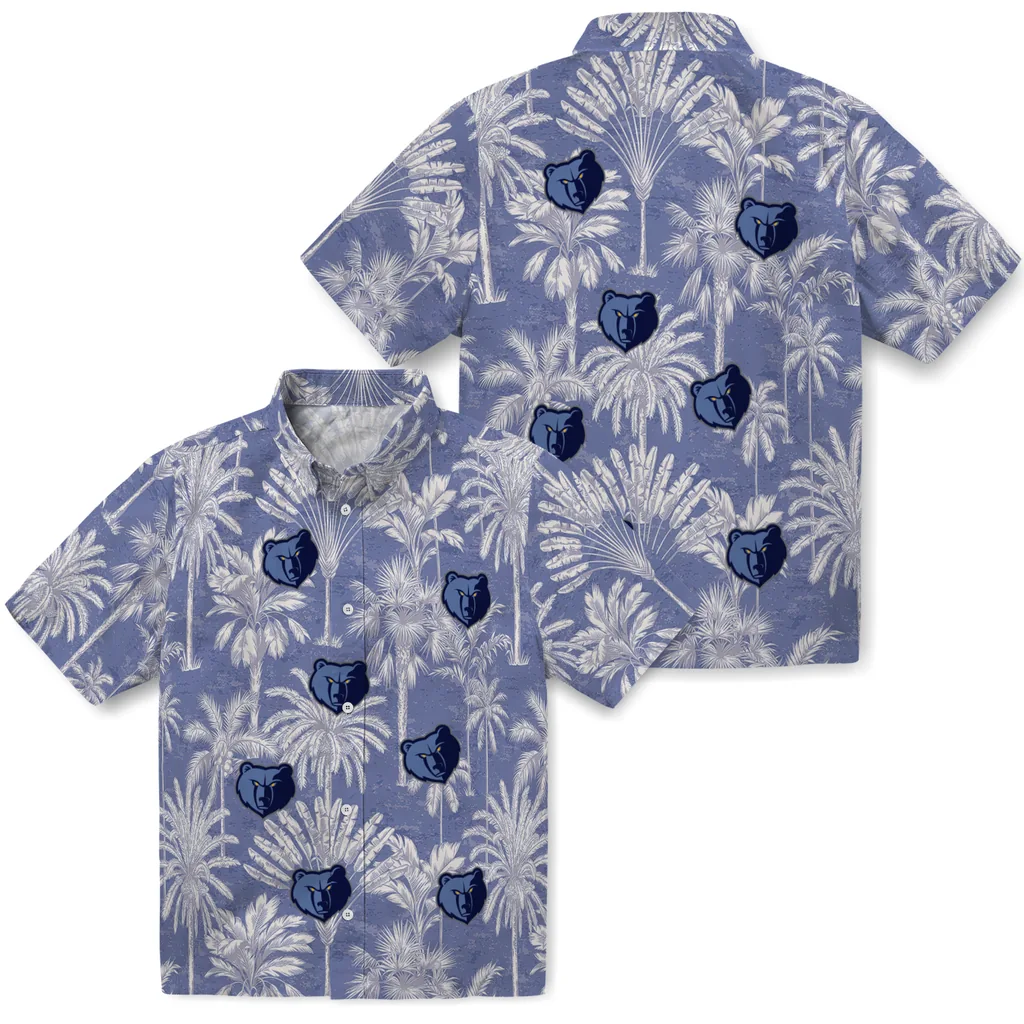 Memphis Grizzlies Hawaiian Shirt - Vintage Palm Tree memphis grizzlies palm shadows blue hawaiian shirts high quality