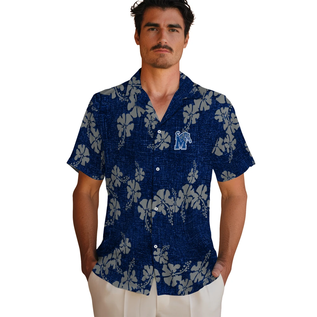 Memphis Tigers Hawaiian Shirt - 50th State Flower memphis tigers hibiscus petals blue hawaiian shirts fashion forward