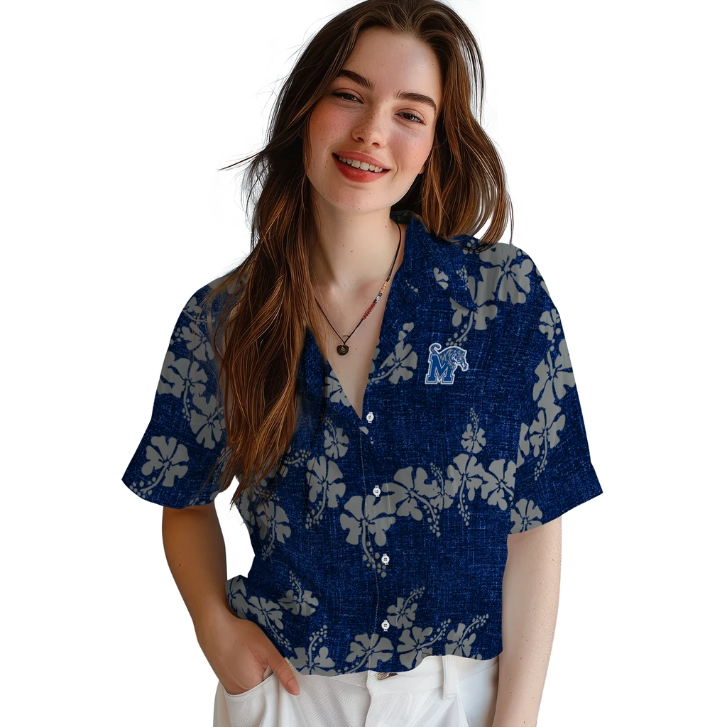 Memphis Tigers Hawaiian Shirt - 50th State Flower memphis tigers hibiscus petals blue hawaiian shirts latest model