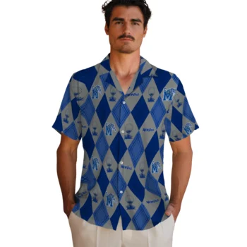 memphis tigers balloon plaid blue hawaiian shirts fashion forward