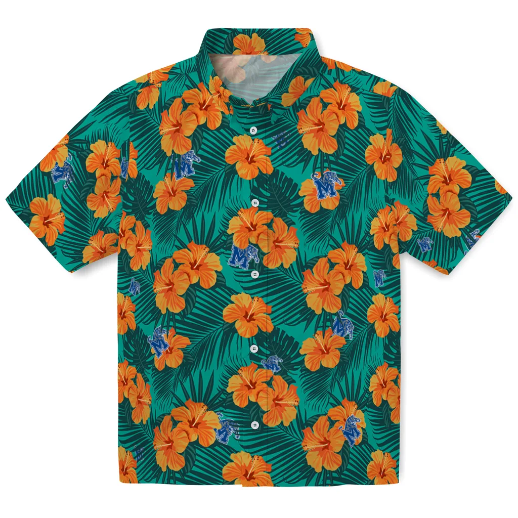 Memphis Tigers Hawaiian Shirt - Hibiscus and Palm Leaves memphis tigers hibiscus escape green hawaiian shirts best selling