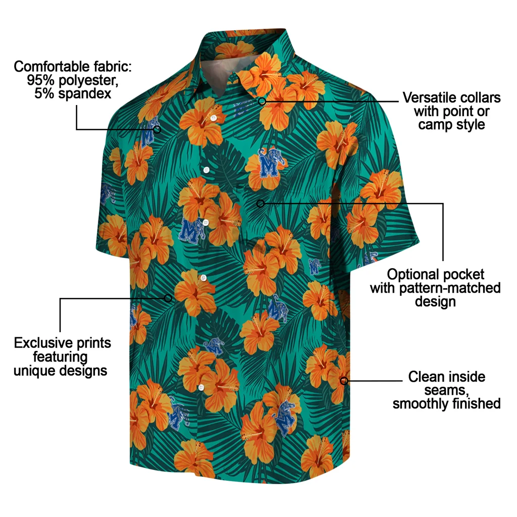 Memphis Tigers Hawaiian Shirt - Hibiscus and Palm Leaves memphis tigers hibiscus escape green hawaiian shirts new arrival