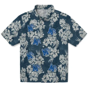 memphis tigers hibiscus flowers navy blue hawaiian shirts best selling