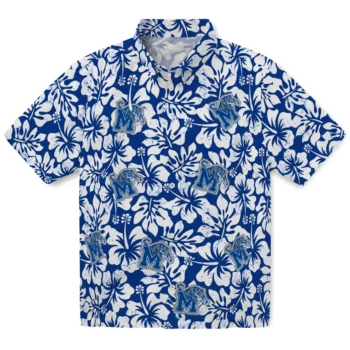 memphis tigers hibiscus motif blue white hawaiian shirts best selling