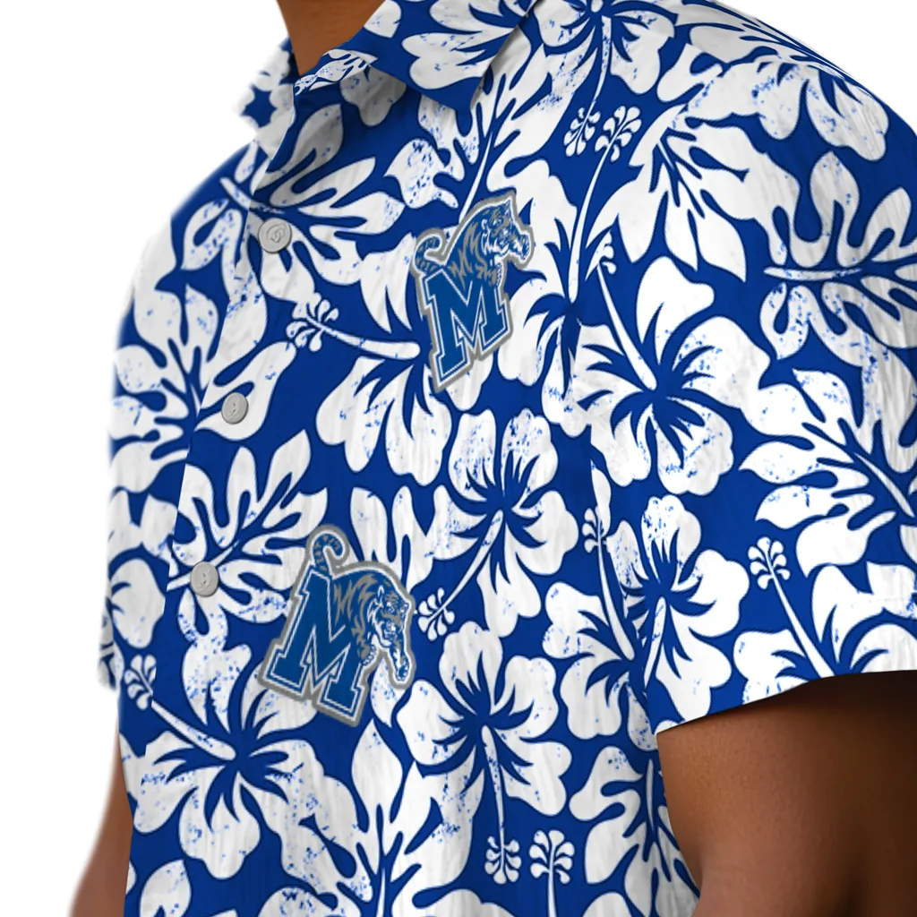 Memphis Tigers Hawaiian Shirt - Hibiscus Motif memphis tigers hibiscus motif blue white hawaiian shirts trendy