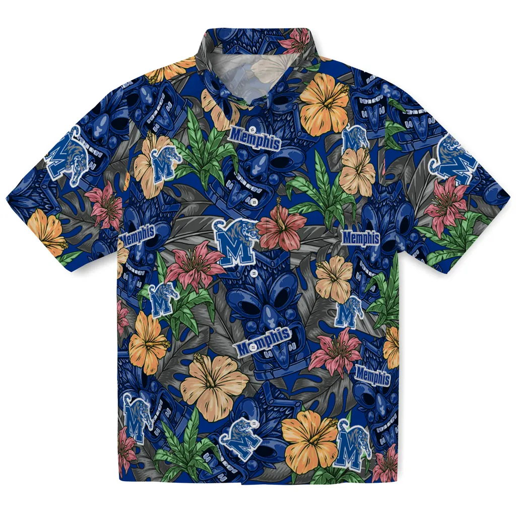 Memphis Tigers Hawaiian Shirt - Hibiscus Tiki Jungle memphis tigers tiki jungle blue hawaiian shirts best selling