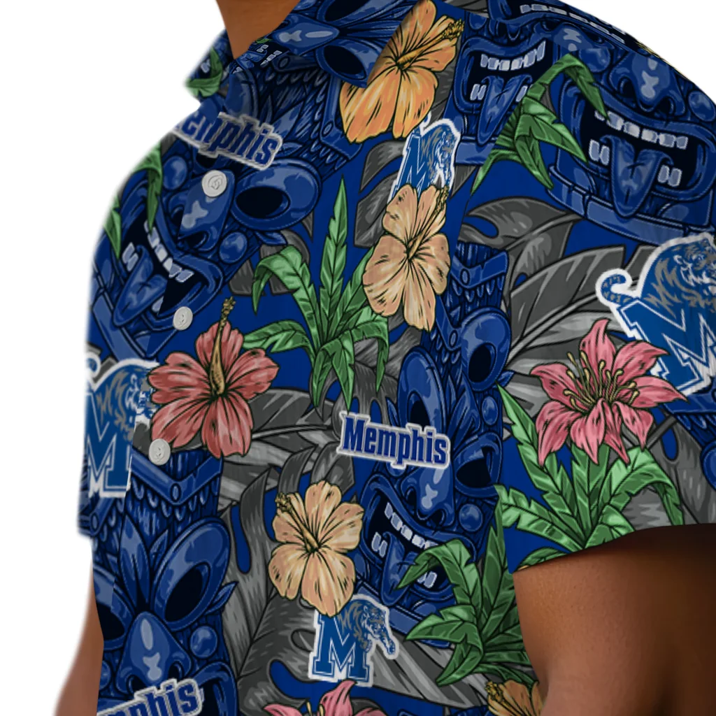 Memphis Tigers Hawaiian Shirt - Hibiscus Tiki Jungle memphis tigers tiki jungle blue hawaiian shirts trendy