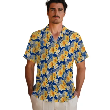 memphis tigers hibiscus tropics blue yellow hawaiian shirts fashion forward