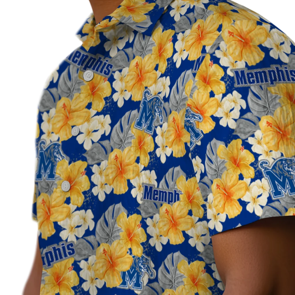 Memphis Tigers Hawaiian Shirt - Hibiscus Tropics memphis tigers hibiscus tropics blue yellow hawaiian shirts trendy
