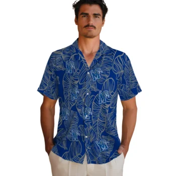memphis tigers leaf outline blue hawaiian shirts fashion forward