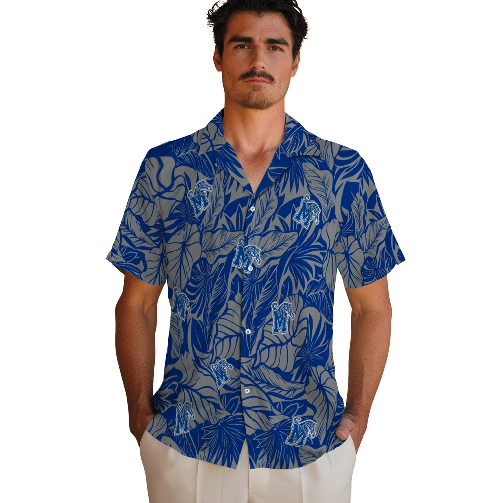 Memphis Tigers Hawaiian Shirt - Monstera Layer memphis tigers monstera layer blue hawaiian shirts fashion forward