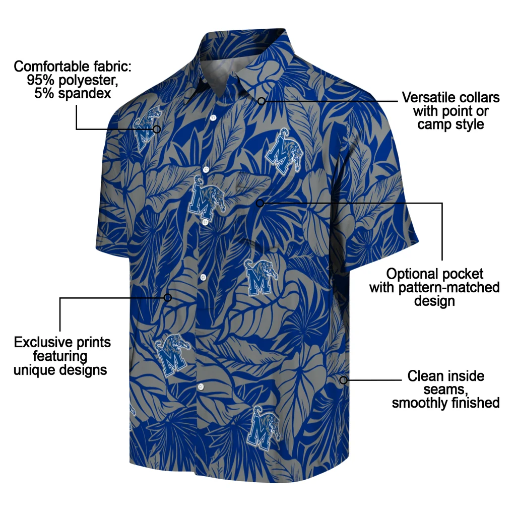 Memphis Tigers Hawaiian Shirt - Monstera Layer memphis tigers monstera layer blue hawaiian shirts new arrival