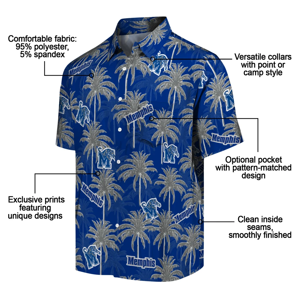 Memphis Tigers Hawaiian Shirt - Palm Tree Motif memphis tigers palm grove blue hawaiian shirts new arrival