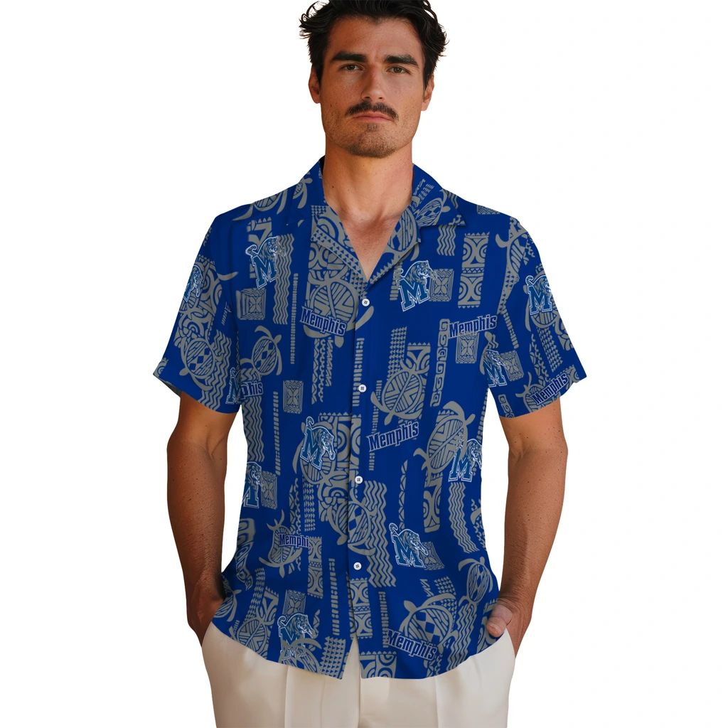Memphis Tigers Hawaiian Shirt - Turtle Lines memphis tigers turtle lines blue hawaiian shirts fashion forward