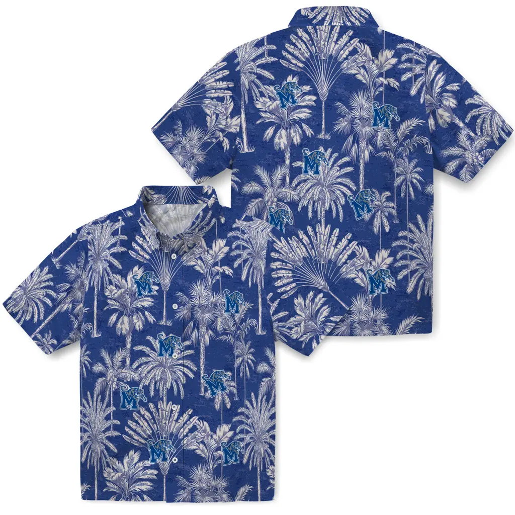 Memphis Tigers Hawaiian Shirt - Vintage Palm Tree memphis tigers palm shadows blue hawaiian shirts high quality