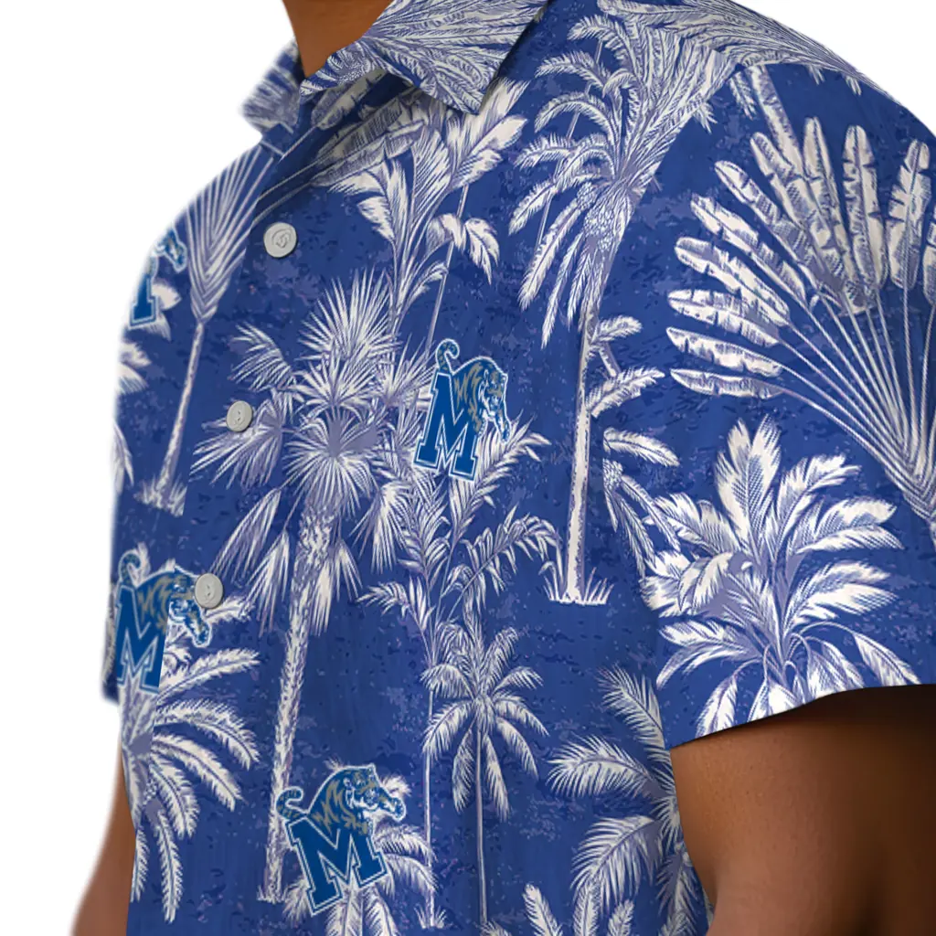 Memphis Tigers Hawaiian Shirt - Vintage Palm Tree memphis tigers palm shadows blue hawaiian shirts trendy