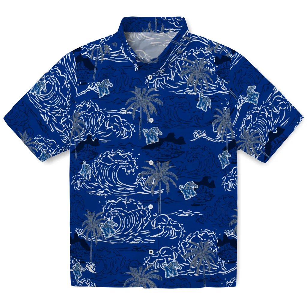 Memphis Tigers Hawaiian Shirt - Wave Palm memphis tigers wave palm blue hawaiian shirts best selling