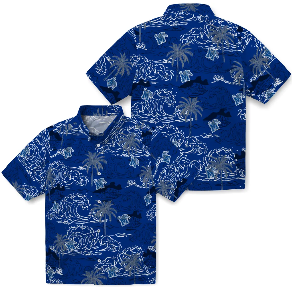 Memphis Tigers Hawaiian Shirt - Wave Palm memphis tigers wave palm blue hawaiian shirts high quality