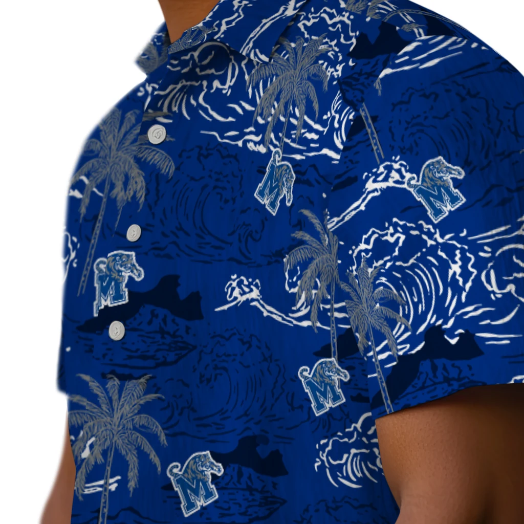 Memphis Tigers Hawaiian Shirt - Wave Palm memphis tigers wave palm blue hawaiian shirts trendy