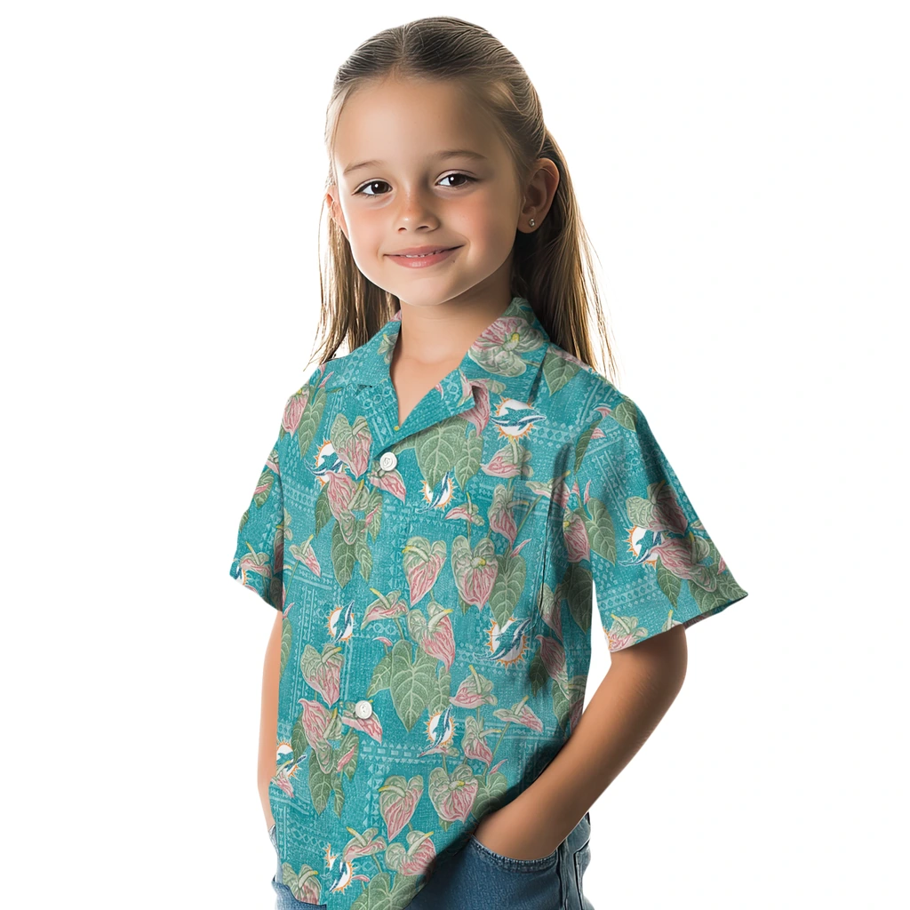 Miami Dolphins Hawaiian Shirt - Anthurium Overlay miami dolphins anthurium overlay aqua hawaiian shirts premium grade