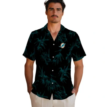 miami dolphins bamboo branches aqua black hawaiian shirts fashion forward