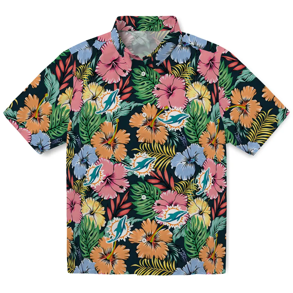 Miami Dolphins Hawaiian Shirt - Brilliant Hibiscus Garden miami dolphins brilliant hibiscus garden hawaiian shirts best selling
