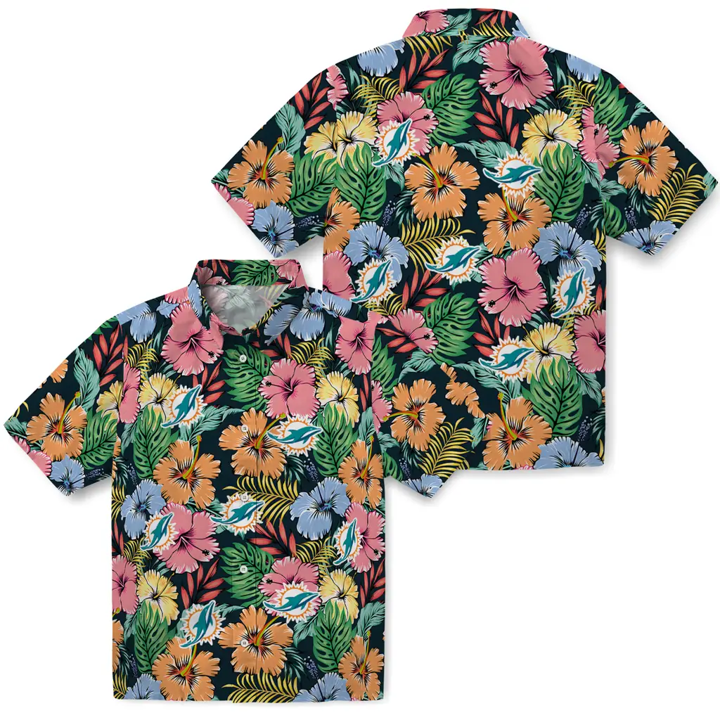 Miami Dolphins Hawaiian Shirt - Brilliant Hibiscus Garden miami dolphins brilliant hibiscus garden hawaiian shirts high quality