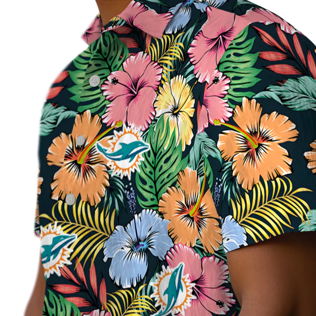 Miami Dolphins Hawaiian Shirt - Brilliant Hibiscus Garden miami dolphins brilliant hibiscus garden hawaiian shirts trendy