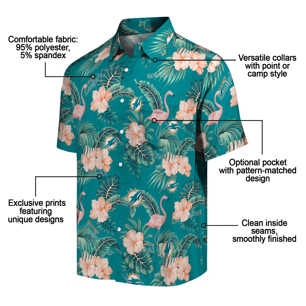 Miami Dolphins Hawaiian Shirt - Flamingo and Hibiscus miami dolphins flamingo palms aqua hawaiian shirts new arrival