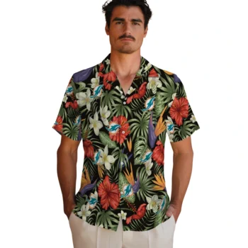 miami dolphins hibiscus bird hawaiian shirts fashion forward