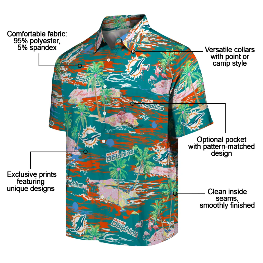 Miami Dolphins Hawaiian Shirt - Hawaii Island miami dolphins flamingo retreat aqua hawaiian shirts new arrival