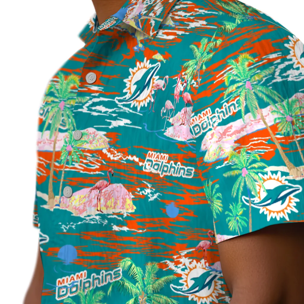Miami Dolphins Hawaiian Shirt - Hawaii Island miami dolphins flamingo retreat aqua hawaiian shirts trendy