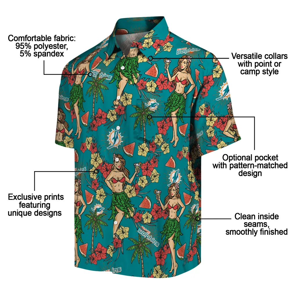 Miami Dolphins Hawaiian Shirt - Hawaiian Girls Design miami dolphins hawaiian girls design aqua hawaiian shirts new arrival