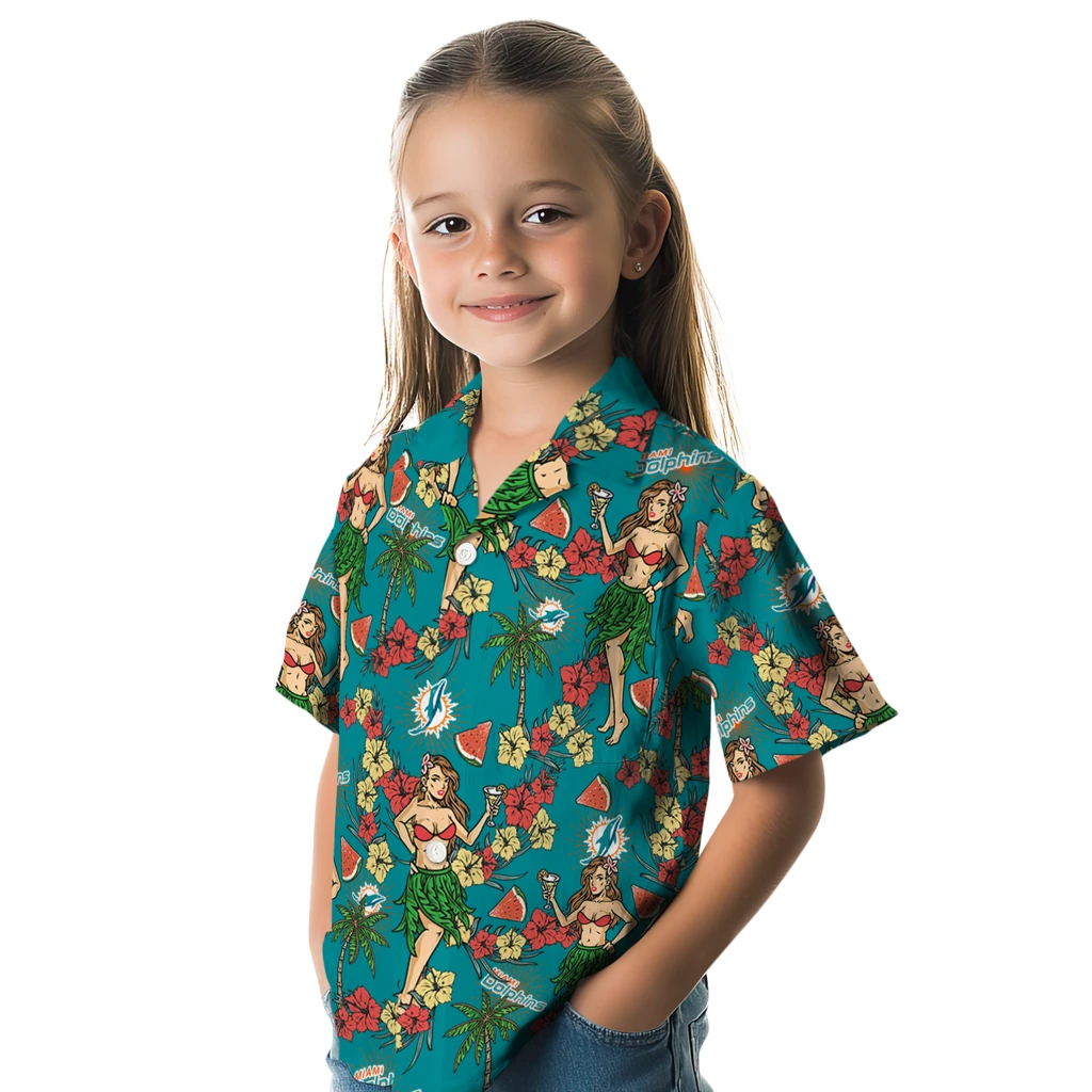 Miami Dolphins Hawaiian Shirt - Hawaiian Girls Design miami dolphins hawaiian girls design aqua hawaiian shirts premium grade
