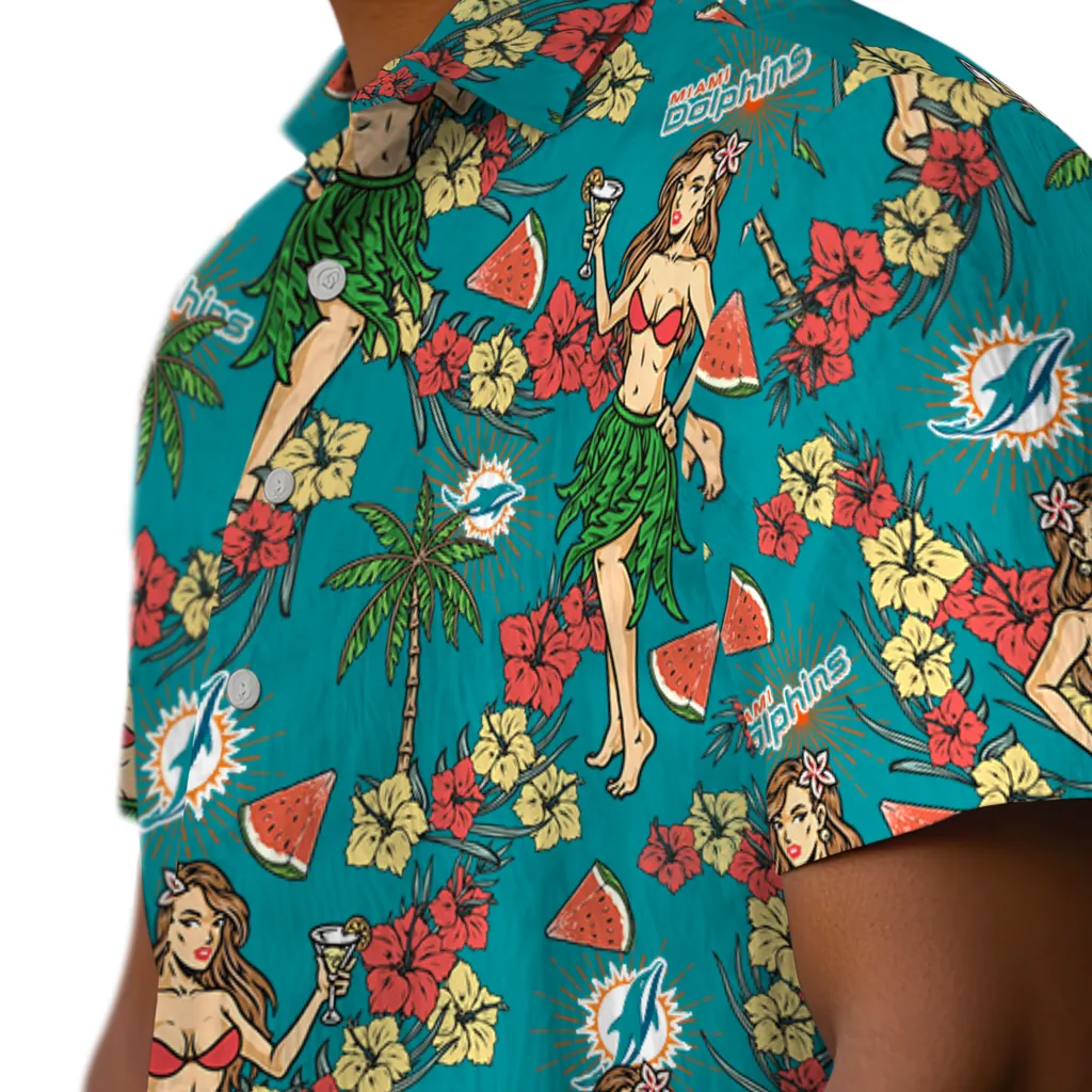 Miami Dolphins Hawaiian Shirt - Hawaiian Girls Design miami dolphins hawaiian girls design aqua hawaiian shirts trendy