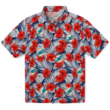 miami dolphins hibiscus fiesta red royal blue hawaiian shirts best selling