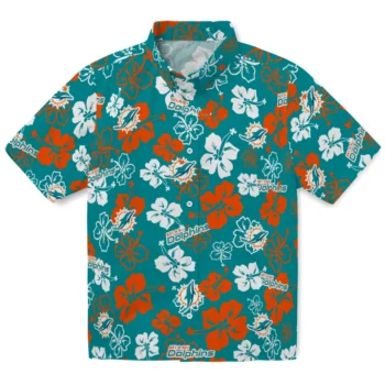 miami dolphins hibiscus bloom aqua hawaiian shirts best selling